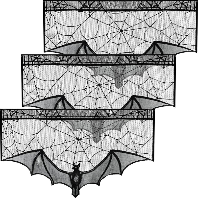 3 Pieces Halloween Black Lace Cobweb Mantle Scarf Spiderweb Fireplace Valances