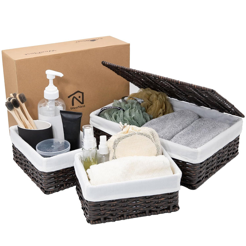 Wicker Baskets, Basket With Lid, Storage Baskets For Shelves, Woven Basket With