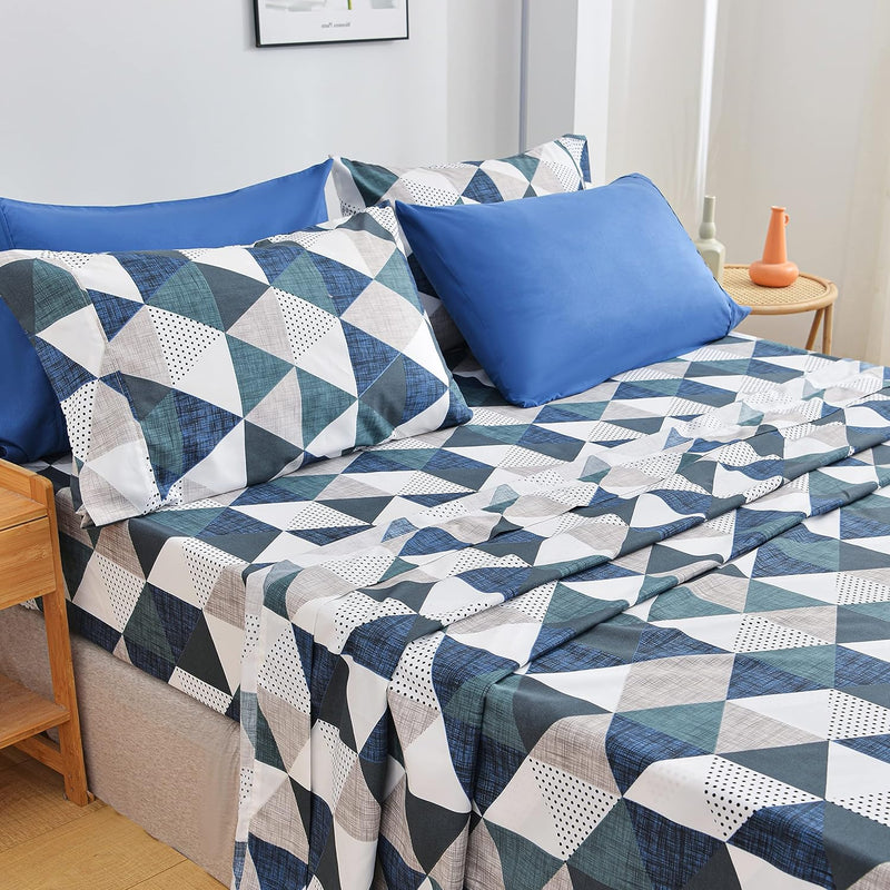 6 Piece Print Bedding Sheets & Pillowcases Set Brushed Microfiber Wrinkle Free
