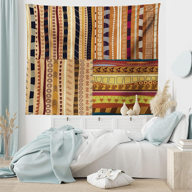 Tribal Tapestry King Size, Motifs With Spinning Weaving Style Lines Timeless C