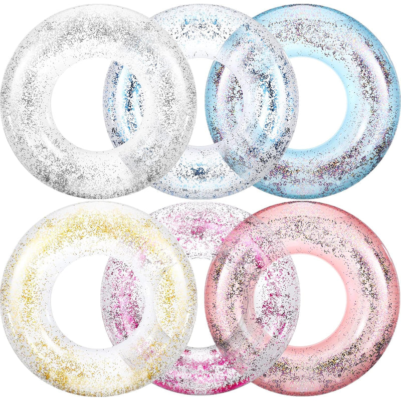 6 Pcs Inflatable Pool Float Tube Transparent Swimming Ring with Colorful Gl