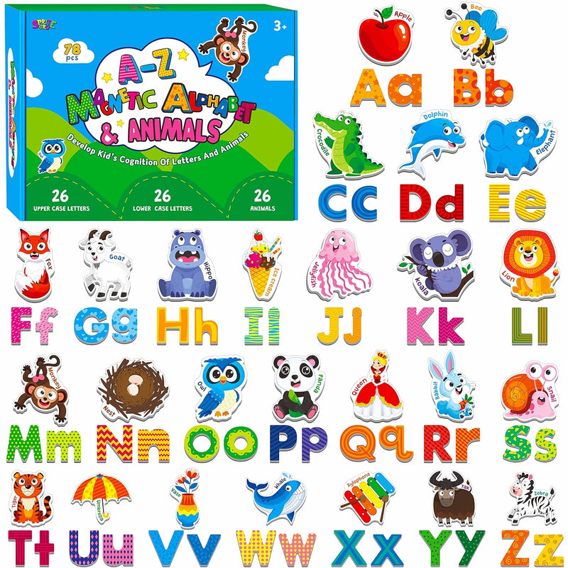 78 Magnetic Alphabet, 26 Uppercase, 26 Lowercase Letters & 26 Object Patter