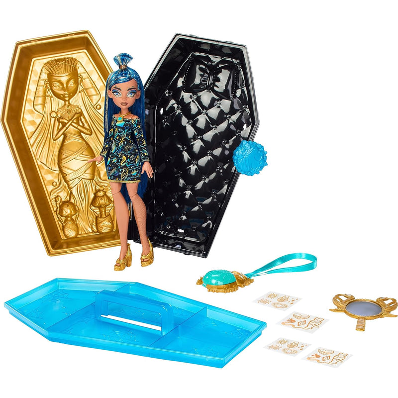 Monster High Doll & Accessories, Cleo De Nile Golden Glam Case Beauty Kit w