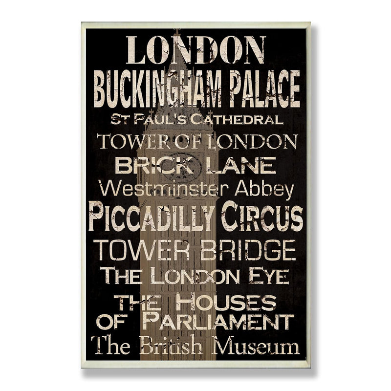 Stupell Home Décor London Landmark Typography Rectangle Wall Plaque, 10 X 0.5