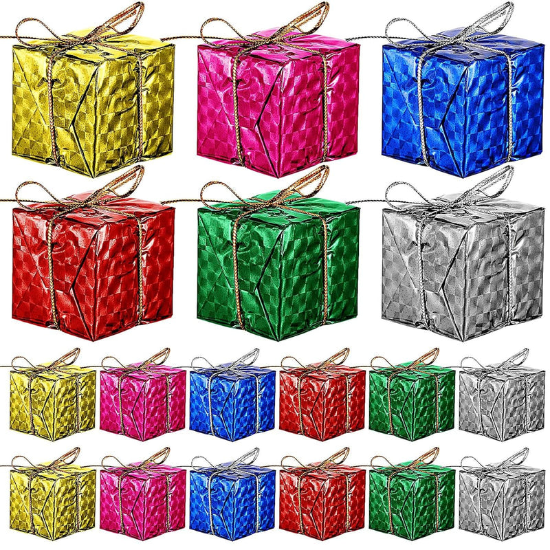 60 Pieces Christmas Tree Mini Boxes Assorted Color Foil Present Box Laser Boxe