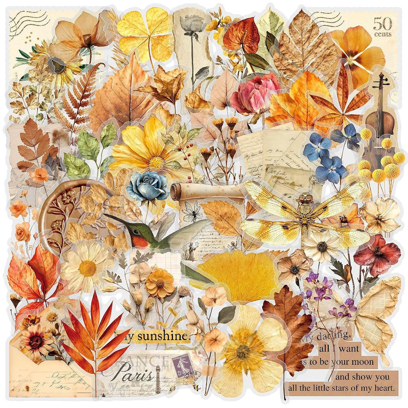 50Pcs Floral Leaf Stickers for Journaling Scrapbook Supplies