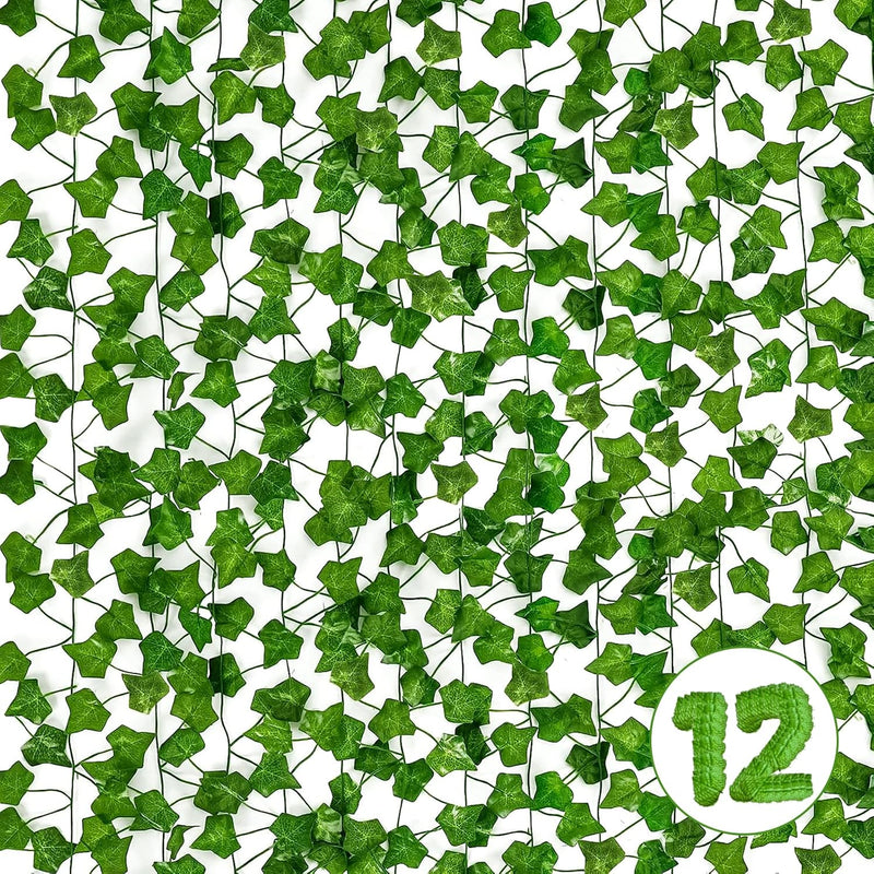 12 Pack Fake Vines For Room Décor, Artificial Ivy Greenery Garland Fake Leaves