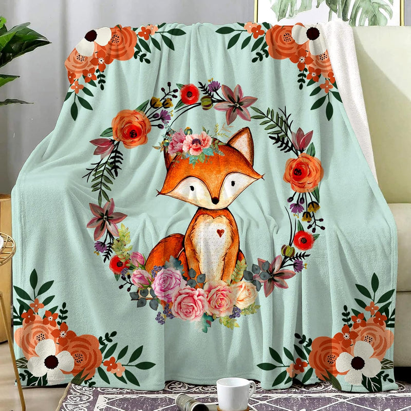 Fox Blanket Flower Fox Print Throw Blanket Super Soft Flannel Blankets Gifts F