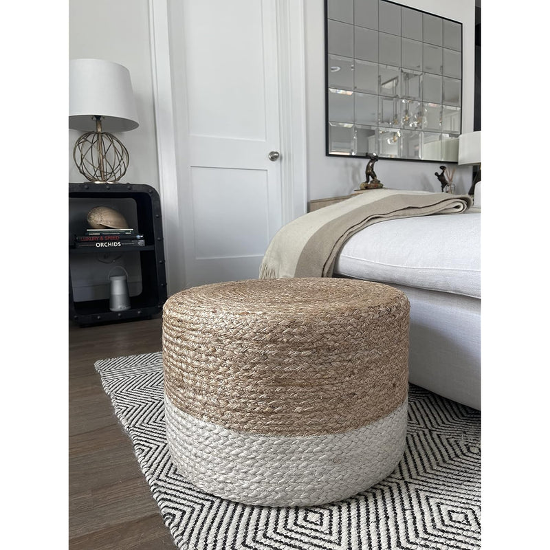 Pouf Ottoman - 100% Jute Braided Footrest Pouf Hand Knitted Traditional Cord B