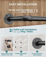 Clothes Rack, 65.7" Industrial Pipe Clothing Rack for Hanging Clothes, Wall Mounted Heavy Duty Space Saving Garment Rack for Closet Storage, Black, 3 Base