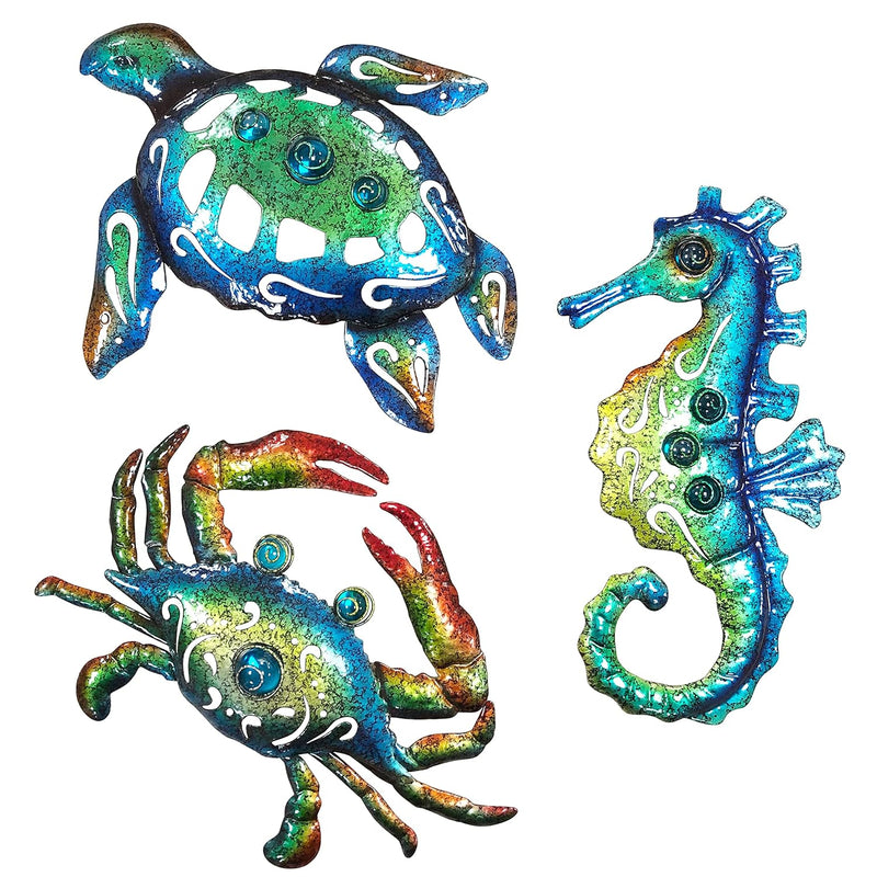 Metal Sea Turtle Seahorse Crab Beach Themed Bathroom Wall Art Decor, Ocean The