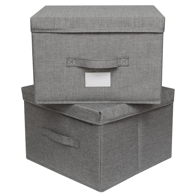 Set Of 2 Storage Bins With Lids - Sturdy Linen Book Box, Collapsible Storage Bin