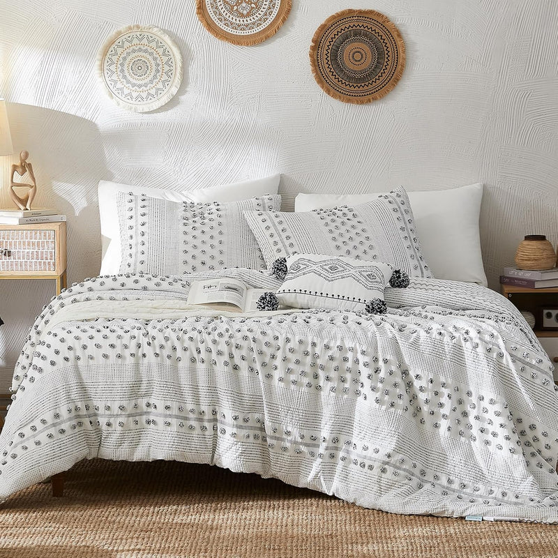 Twin Comforter Set 6 Pieces, White And Black, Microfiber, All Season Alternati