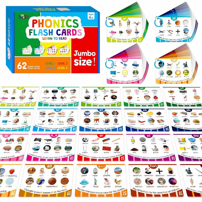 Phonics Flashcards, 120 Phonics 62 Double-sided Cards - 20 Phonic Group Set
