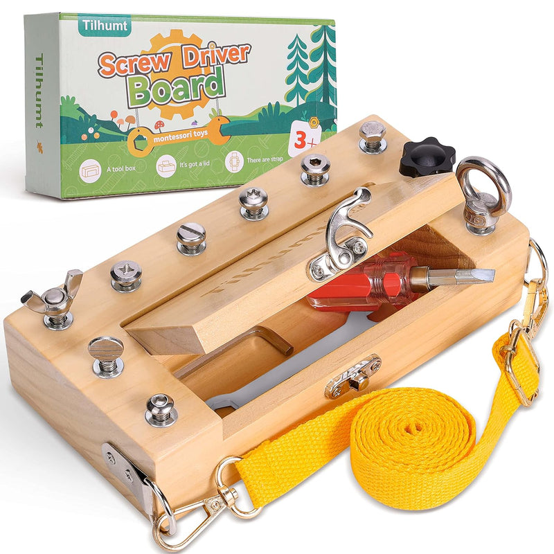 Montessori Screwdriver Board Set For Kids, Storage Wooden Toddler Real Tool