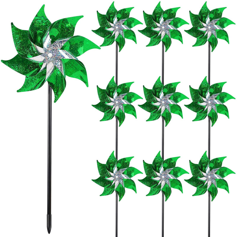10 Pack Reflective Pinwheels Holiday Decorations for St. Patrick's Day Party Supplies, Green