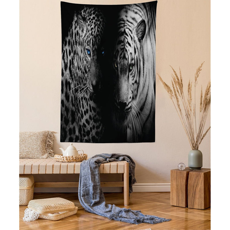 Leopard Tapestry Queen Size, Animal Eyes Aggressive Powerful Wildcat Profile P