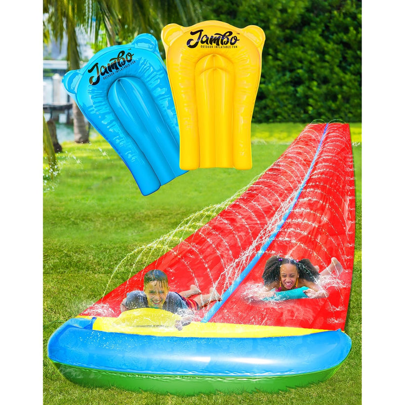 24Ft Xl Slip Splash And Slide With Inflatable Crash Pad And 2 Bodyboards, H