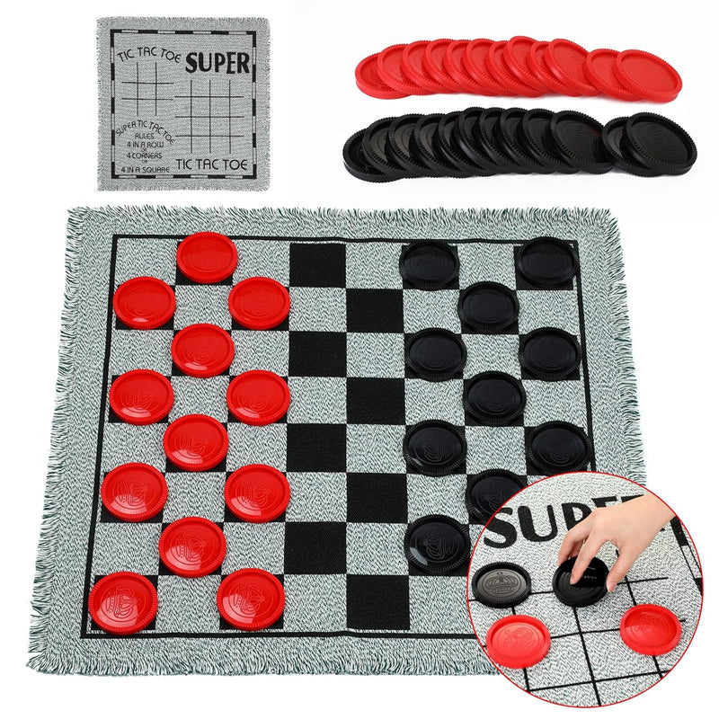 Giant Checkers Board Game Set,3 In 1 Tic Tac Toe Board Draughts Reversible
