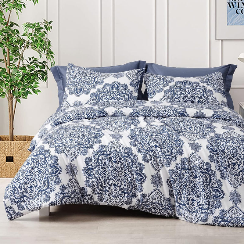Washed Soft Duvet Cover Set Queen Size, 3Pcs Boho Stylish Comforter Cover Set,