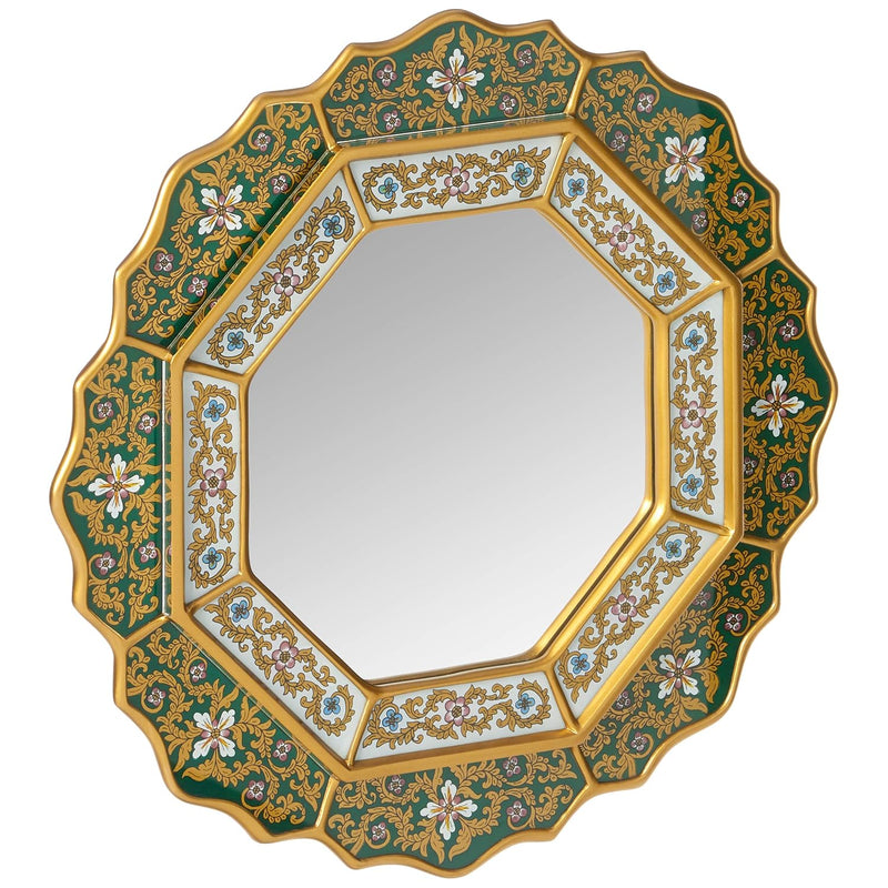 Reverse Painted Wood And Glass Wall Mounted Mirror, Green, Green Star'