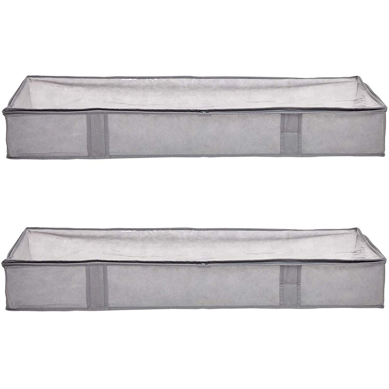 Under Bed Fabric Storage Container Bags With Window And Handles - 2-Pack, 18 X 4