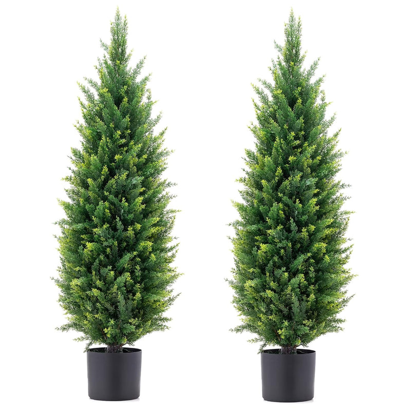 Two 3.5Ft (42'') Artificial Cedar Topiary Trees Uv Rated Potted Plants Artific