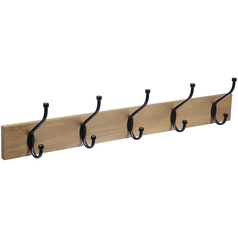 Wall-Mounted Farmhouse Coat Rack, 5 Standard Hooks, Barnwood