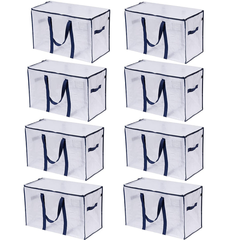 8 Pack Extra Large Transparent Moving Storage Bags With Zippers, Foldable Heavy-