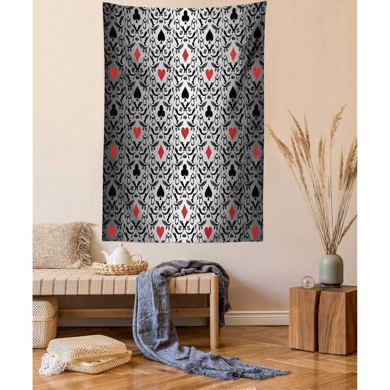 Poker Tournament Tapestry Twin Size, Card Hearts Spade Ornament Victorian Flor