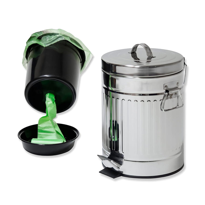 Dog Outdoor Waste Can, 11" Tall Galvanized Steel Bin With Step-On Lid-Lift And P