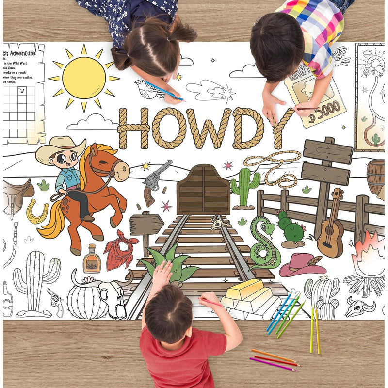Western Cowboy Giant Coloring Poster Activity Tablecloth for Kids