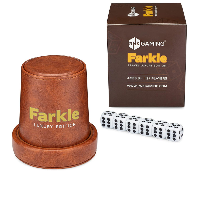 Farkle Travel Luxury Edition Game With Brown Pu Leather Dice Cup