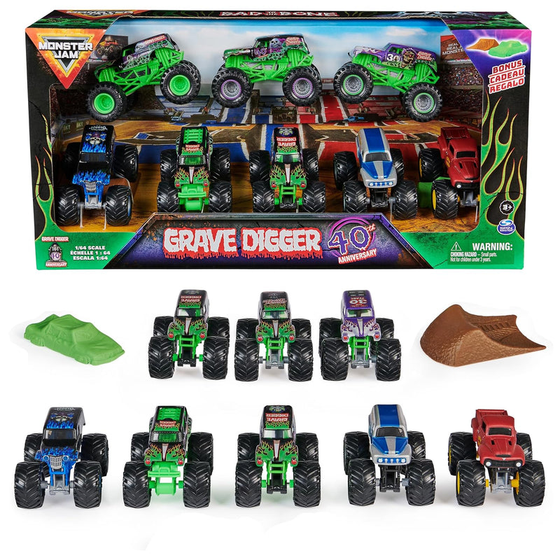 Monster Jam, Grave Digger 40th Anniversary 8-Pack Monster Trucks with Bonus
