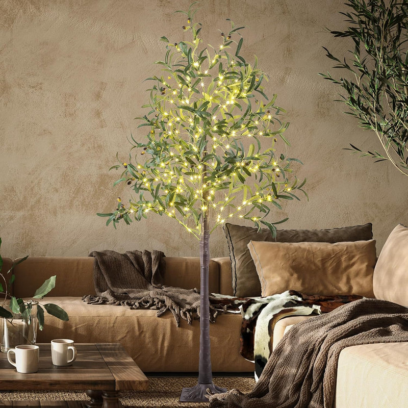 Lighted Olive Tree With Fruit 6Ft 200L Artificial Plant With Warm White Fairy