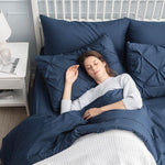 King Size Comforter Set - Bedding Set King 7 Pieces, Pintuck Bed In A Bag Navy Blue Bed Set With Comforter, Sheets, Pillowcases & Shams