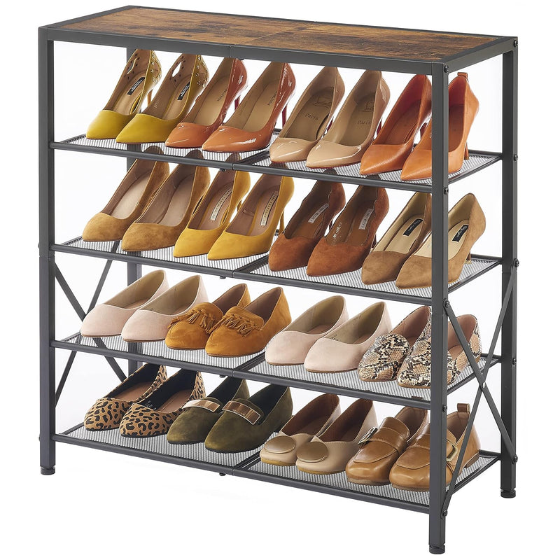 5-Tier Shoe Rack Organizer, Industrial Shoe Rack For Closet Entryway, Metal Mesh
