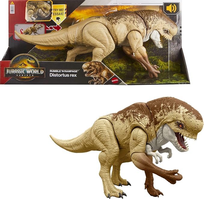 Jurassic World Rebirth Distortus Rex Action Figure with Rumble & Rampage Features