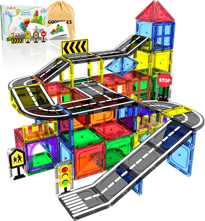 Magnetic Road Tiles Building Set for Kids Ages 3+ with City Tracks