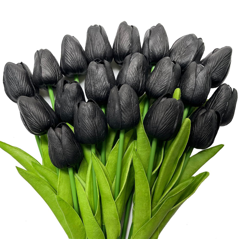 20Pcs All Saints' Day Black Artificial Flower Tulips Pu Real Touch Tulips For