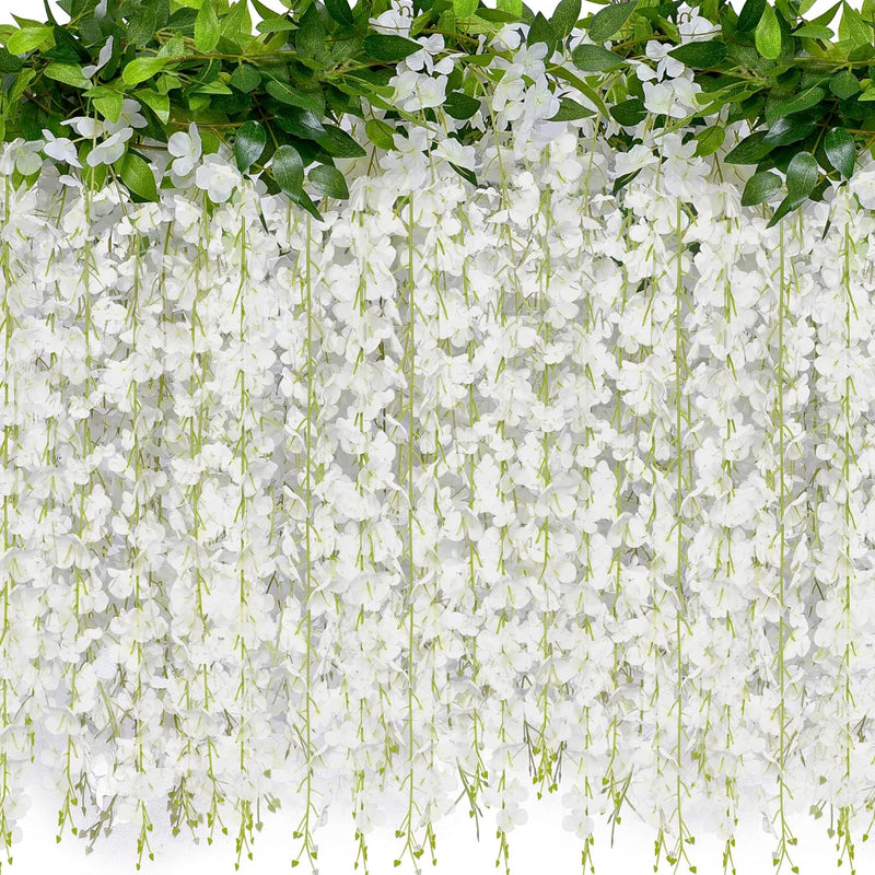 40 Branches Wisteria Hanging Flowers 6 Feet Artificial White Wisteria Vine Sil