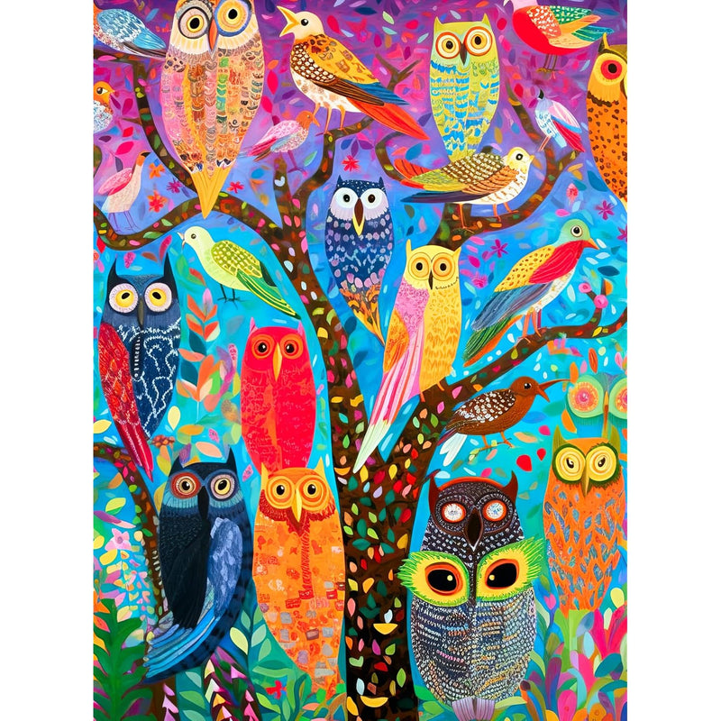 Owl Oasis: The Vibrant Perch Premium 1000 Piece Jigsaw Puzzle By