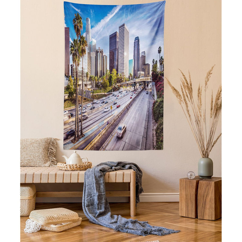 Travel Tapestry Twin Size, Downtown Cityscape Of Los Angeles California Usa Av