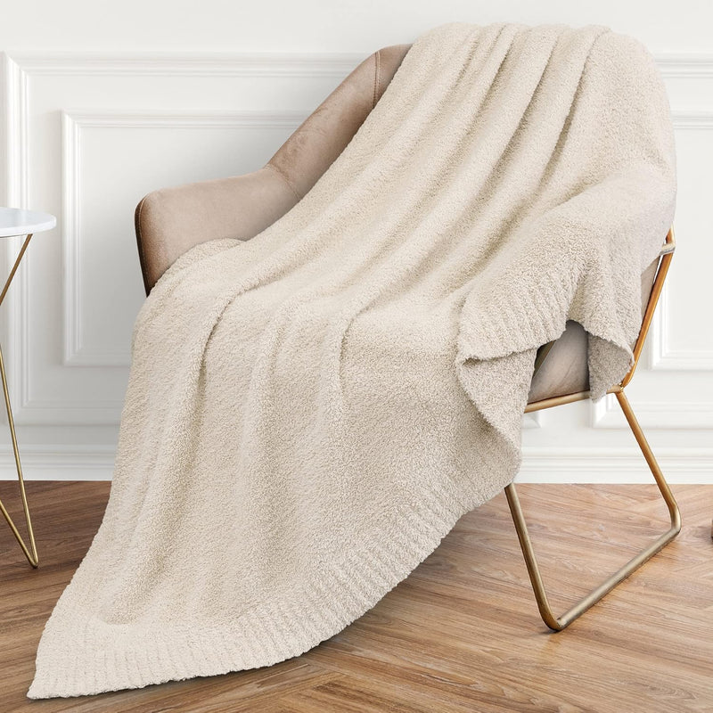 Plush Throw Blanket, Fluffy Textured Fleece Throw, Super Soft Cozy Microfiber