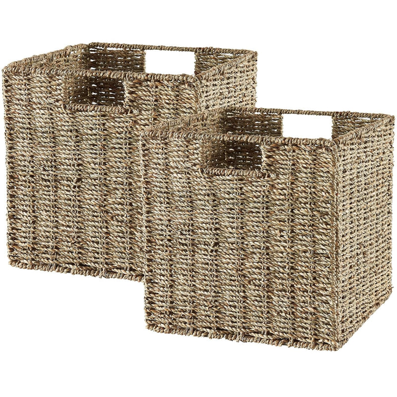 Storage Basket, Set Of 2 Handwoven Seagrass Storage Baskets, Foldable Wicker Sto