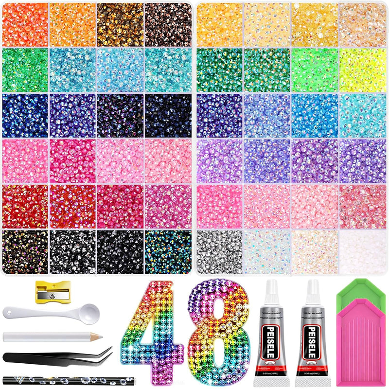 48 Colors 3mm Flatback Resin Jelly Rhinestones, 48000 Pcs