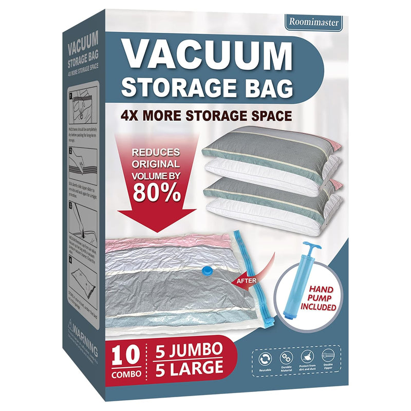 Vacuum Storage Bags, 10 Combo (5 Large/5 Jumbo) Space Saver Bags Vacuum Seal Bag
