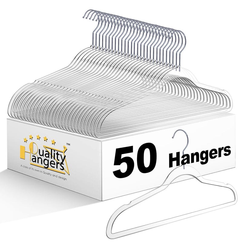 Clear Plastic Hangers For Clothes | 50 Pack - 17.5 Inch | Heavy Duty Hangers Spa