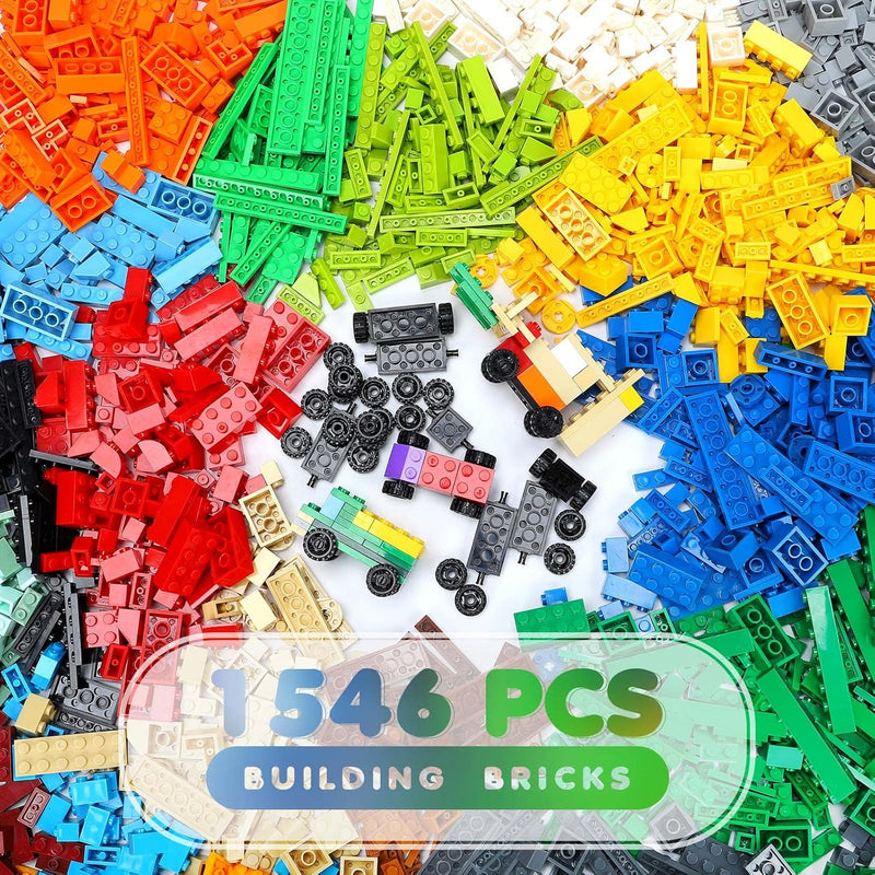 Classic Building Bricks Set, 1546 Pieces Basic Building Blocks With Wheels,