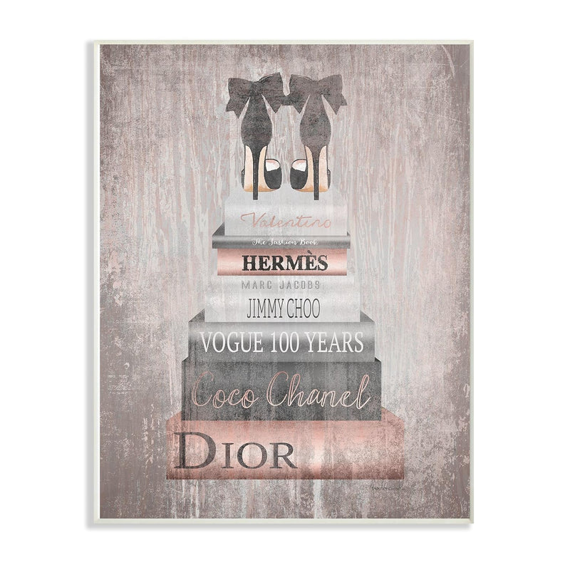 The Stupell Home Decor Collection Book Stack Heels Metallic Pink Wall Plaque A